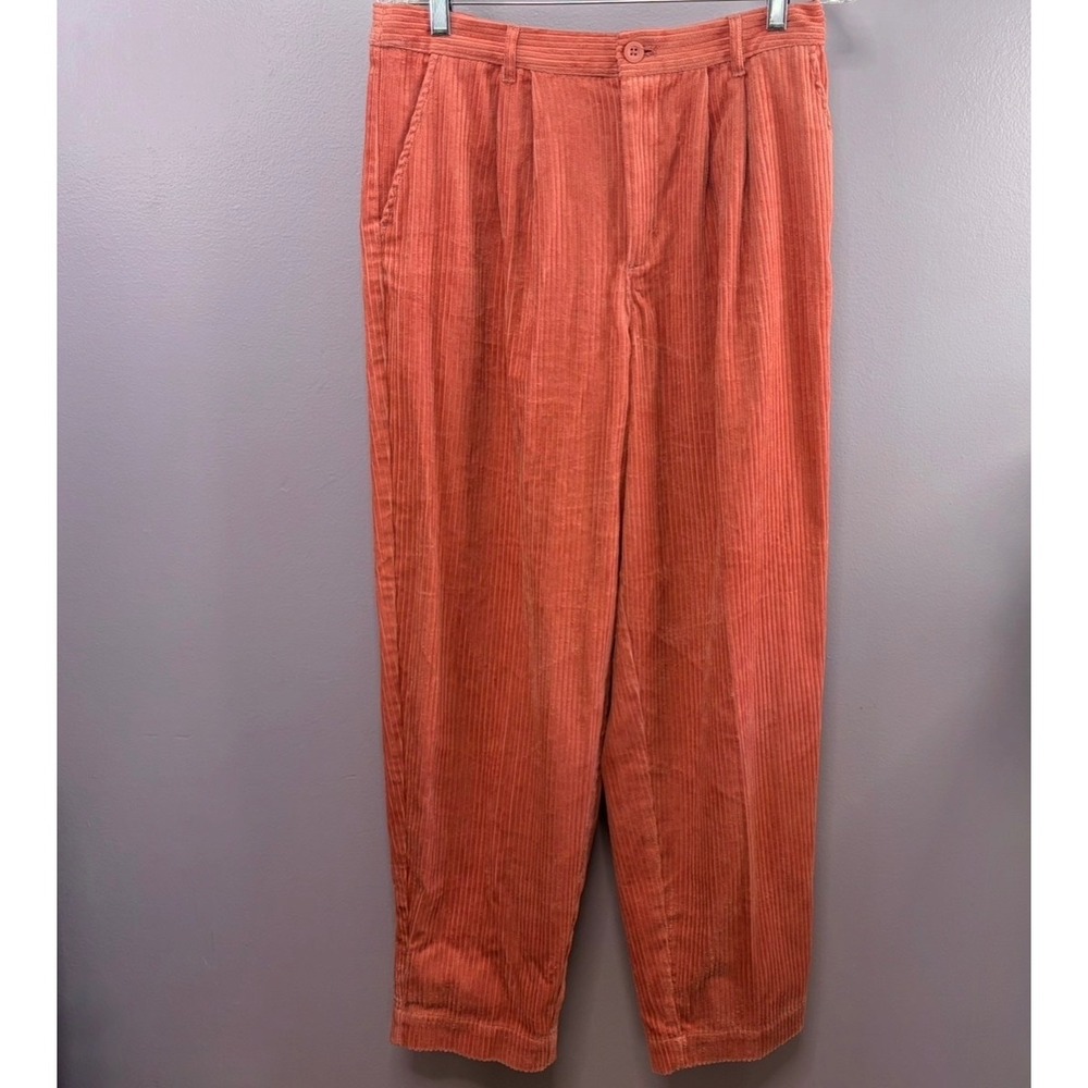 Pink Corduroy Pleated Tapered Pants Womens 10 Vtg Style 90s Wide Wale Academia